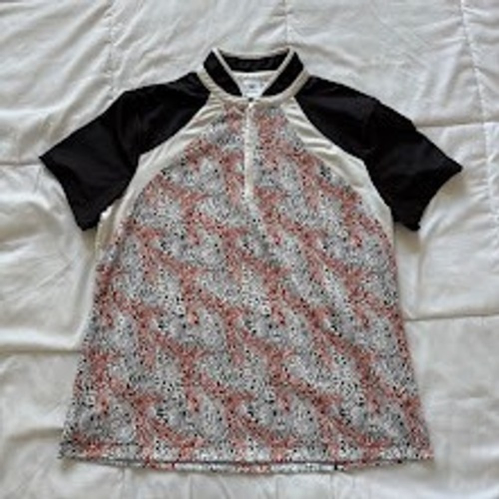 Daily Sports Women Large Golf Polo Shirt Quarter Zip Abstract Print Black White